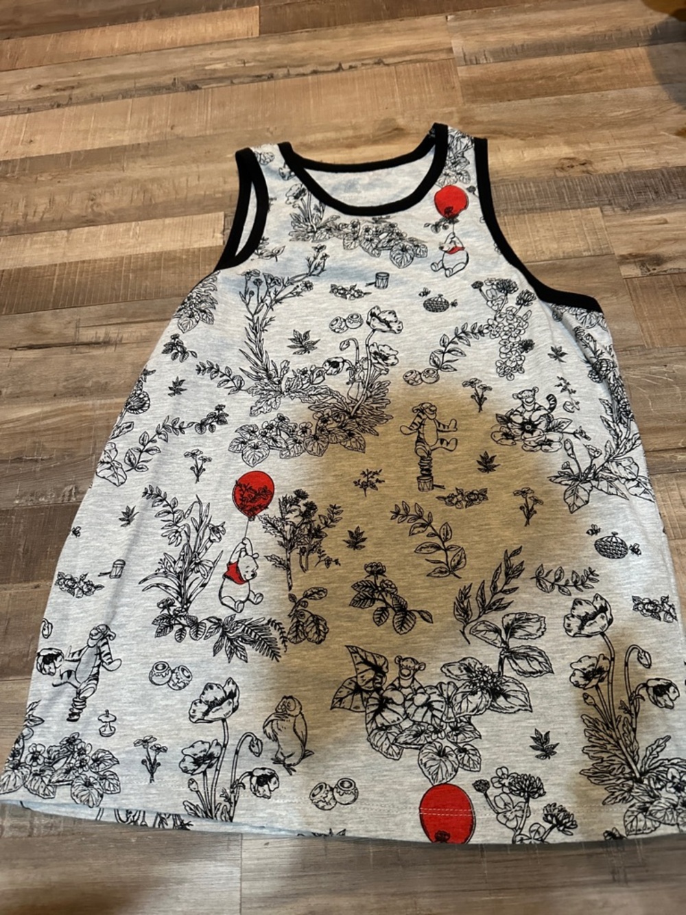 Disney- Winnie the Pooh -Gray Floral & Character Tank with Red Balloon Accents
